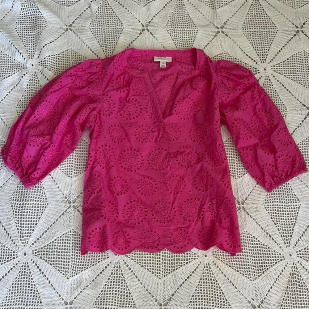 pink eyelet cotton tunic blouse - size xs